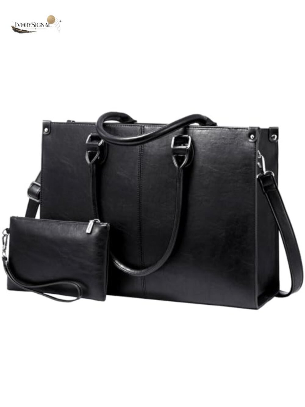 Laptop Tote Bag for Women 15.6 Inch Work Bag Faux Leather with Clutch